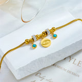 316L Stainless Steel Eye Charm Bracelet Women Beaded Chain Bangle
