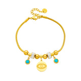 316L Stainless Steel Eye Charm Bracelet Women Beaded Chain Bangle