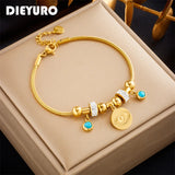 316L Stainless Steel Eye Charm Bracelet Women Beaded Chain Bangle