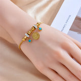 316L Stainless Steel Eye Charm Bracelet Women Beaded Chain Bangle