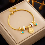 316L Stainless Steel Eye Charm Bracelet Women Beaded Chain Bangle