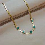 Vintage Green Stone Necklace for Women, Snake Chain Collar Jewelry