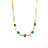 Vintage Green Stone Necklace for Women, Snake Chain Collar Jewelry