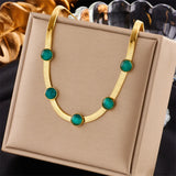 Vintage Green Stone Necklace for Women, Snake Chain Collar Jewelry