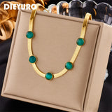 Vintage Green Stone Necklace for Women, Snake Chain Collar Jewelry