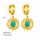 316L Stainless Steel Green Stone Hoop Earrings Vintage Ethnic Ear Jewelry