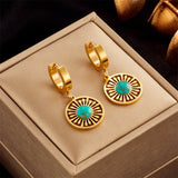 316L Stainless Steel Green Stone Hoop Earrings Vintage Ethnic Ear Jewelry
