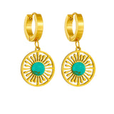 316L Stainless Steel Green Stone Hoop Earrings Vintage Ethnic Ear Jewelry