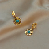 316L Stainless Steel Green Stone Hoop Earrings Vintage Ethnic Ear Jewelry