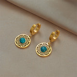 316L Stainless Steel Green Stone Hoop Earrings Vintage Ethnic Ear Jewelry