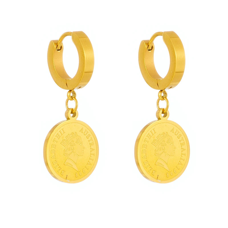 Vintage Portrait Coin Earrings 316L Stainless Steel