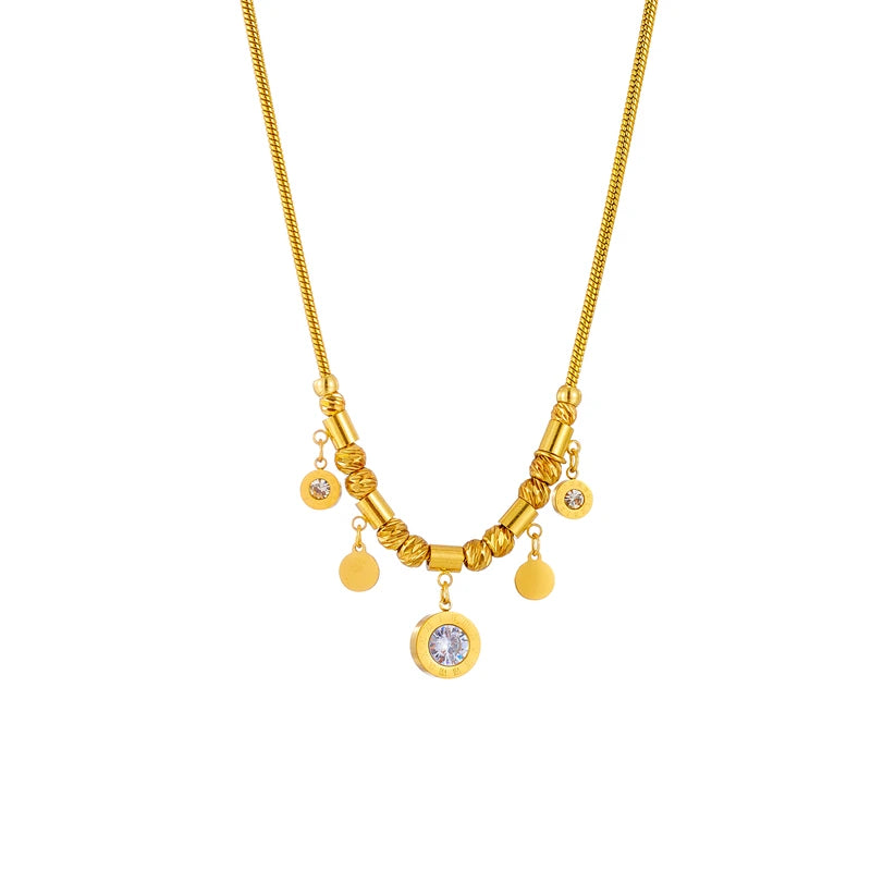 316L Stainless Steel Roman Numeral Zircon Necklace Vintage Ladies Chain Jewelry