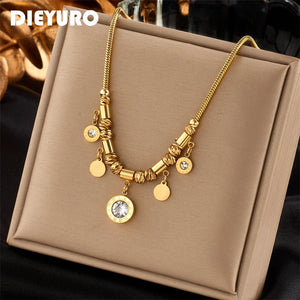 316L Stainless Steel Roman Numeral Zircon Necklace Vintage Ladies Chain Jewelry