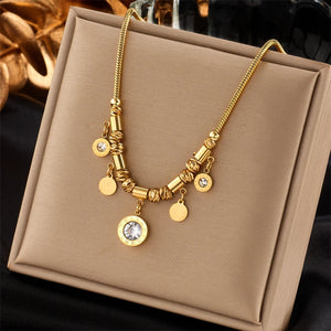 316L Stainless Steel Roman Numeral Zircon Necklace Vintage Ladies Chain Jewelry