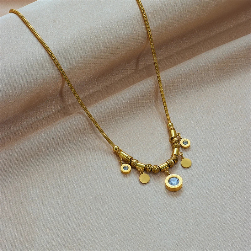 316L Stainless Steel Roman Numeral Zircon Necklace Vintage Ladies Chain Jewelry