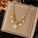 316L Stainless Steel Roman Numeral Zircon Necklace Vintage Ladies Chain Jewelry