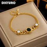 316L Stainless Steel Round Roman Numerals Charm Bracelet For Women Girl