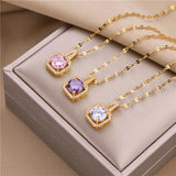 316L Stainless Steel Square Zircon Clavicle Chain Necklace
