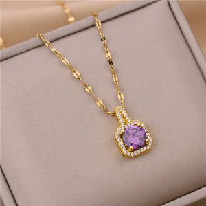 316L Stainless Steel Square Zircon Clavicle Chain Necklace