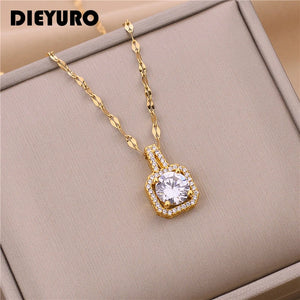 316L Stainless Steel Square Zircon Clavicle Chain Necklace