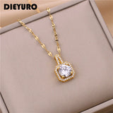 316L Stainless Steel Square Zircon Clavicle Chain Necklace