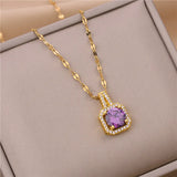 316L Stainless Steel Square Zircon Clavicle Chain Necklace
