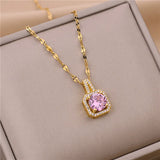316L Stainless Steel Square Zircon Clavicle Chain Necklace