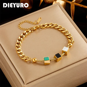 316L Stainless Steel Cube Charm Bracelet For Women Girls Birthday