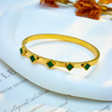 316L Stainless Steel Square Green Crystal Bangles Bracelet For Women Girls