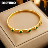 316L Stainless Steel Square Green Crystal Bangles Bracelet For Women Girls