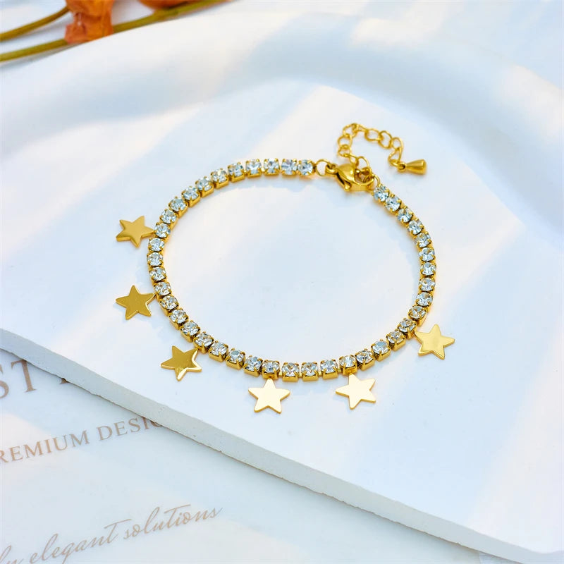 316L Stainless Steel Star Pentagram Charm Bracelet For Women