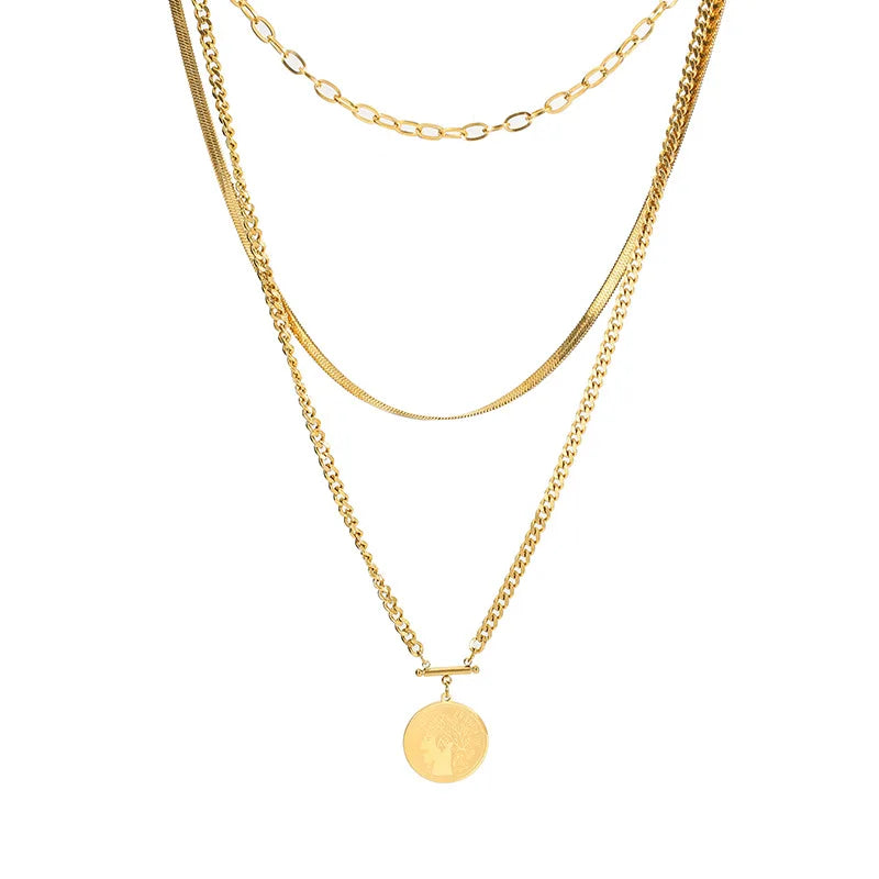 316L Stainless Steel Round Pendant Necklace Punk Style Party Gift