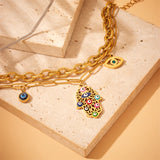 Vintage Palm Eyes Charm Bracelet For Women Multilayer Wrist Chain Jewelry