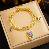 Vintage Palm Eyes Charm Bracelet For Women Multilayer Wrist Chain Jewelry