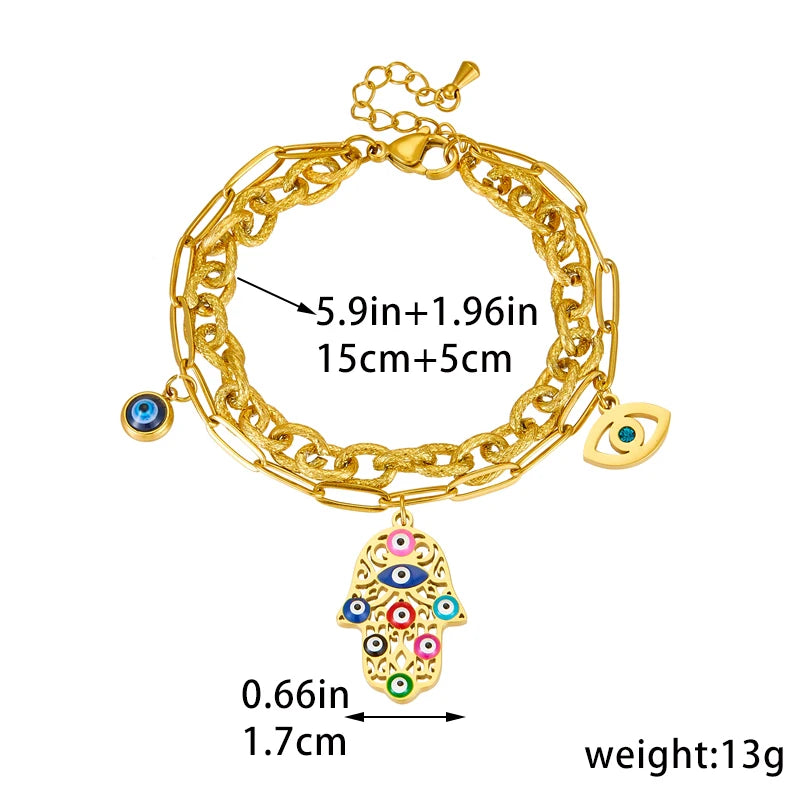 Vintage Palm Eyes Charm Bracelet For Women Multilayer Wrist Chain Jewelry