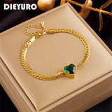 316L Stainless Steel Green Heart Crystal Charm Bracelet
