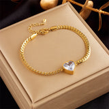 316L Stainless Steel Green Heart Crystal Charm Bracelet