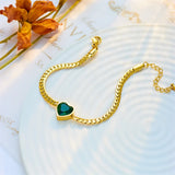 316L Stainless Steel Green Heart Crystal Charm Bracelet