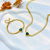 316L Stainless Steel Green Heart Crystal Charm Bracelet