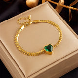 316L Stainless Steel Green Heart Crystal Charm Bracelet
