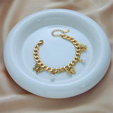 316L Stainless Steel Butterfly Pearl Charm Bracelet Punk Wrist Jewelry
