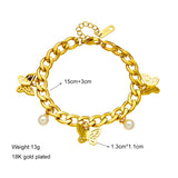 316L Stainless Steel Butterfly Pearl Charm Bracelet Punk Wrist Jewelry