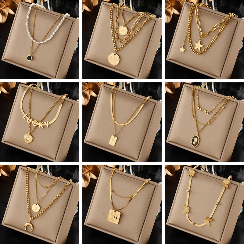 Multi-Layer Letter Necklaces Stainless Steel Jewelry Girls Party Decoration