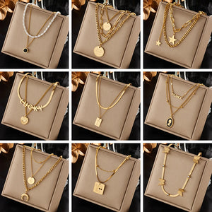 Multi-Layer Letter Necklaces Stainless Steel Jewelry Girls Party Decoration