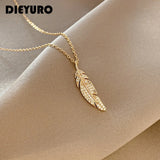 Leaf Zircon Pendant Necklace