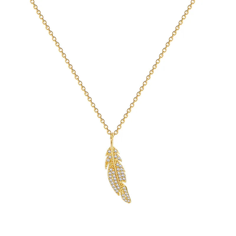 Leaf Zircon Pendant Necklace