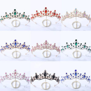 Green Pink Crystal Crown Tiara for Women Girls Party Bridal Hair Jewelry