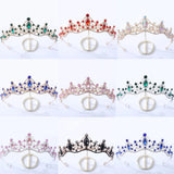 Green Pink Crystal Crown Tiara for Women Girls Party Bridal Hair Jewelry