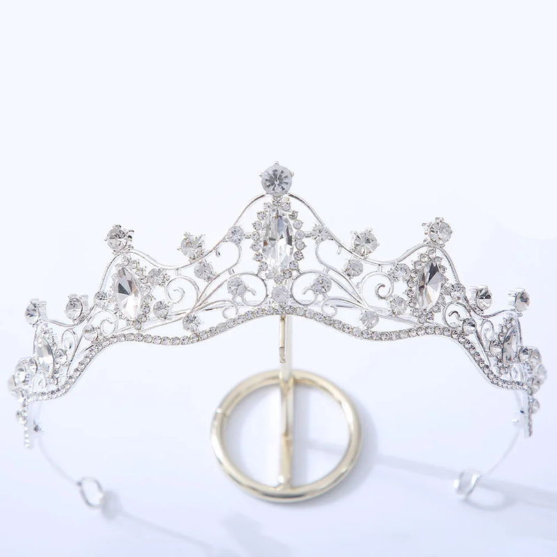 Green Pink Crystal Crown Tiara for Women Girls Party Bridal Hair Jewelry