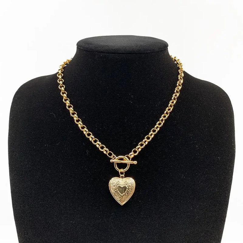 Punk Heart Pendant Necklace Vintage Geometric Chain Necklace